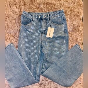 Rhinestone Decor Jeans